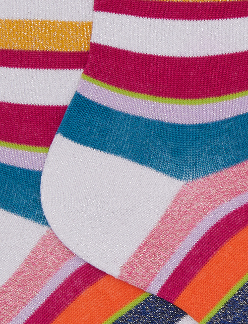 Women's short white cotton and glitter socks with multicoloured stripes - Short | Gallo 1927 - Official Online Shop