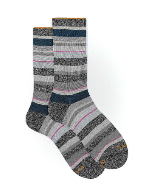 Women's short black cotton socks with multicoloured lurex and neon stripes - Socks | Gallo 1927 - Official Online Shop