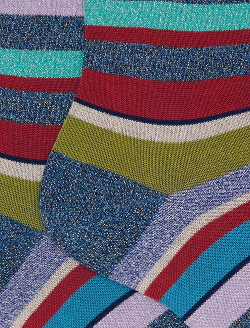 Women's short blue cotton and glitter socks with multicoloured stripes - TEST | Gallo 1927 - Official Online Shop