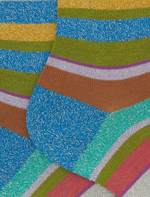 Women's short blue cotton and lurex socks with multicoloured stripes - Socks | Gallo 1927 - Official Online Shop