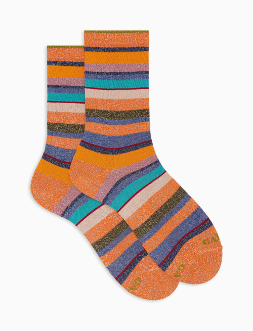 Women's short orange cotton and glitter socks with multicoloured stripes - Short | Gallo 1927 - Official Online Shop