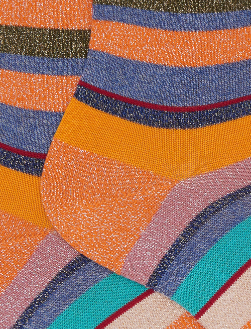 Women's short orange cotton and glitter socks with multicoloured stripes - Short | Gallo 1927 - Official Online Shop