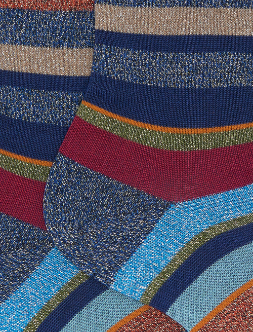 Women's short blue cotton socks with multicoloured glitter stripes - New In | Gallo 1927 - Official Online Shop