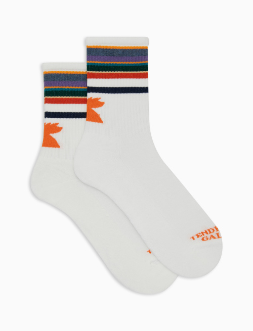 Men's short white cotton terry cloth socks with multicoloured striped band - Socks | Gallo 1927 - Official Online Shop