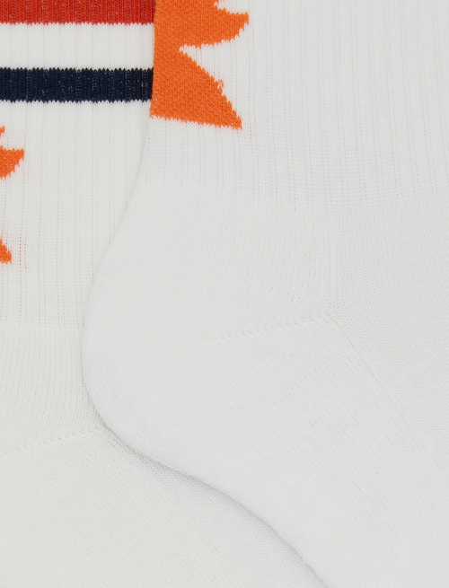 Men's short white cotton terry cloth socks with multicoloured striped band - Socks | Gallo 1927 - Official Online Shop
