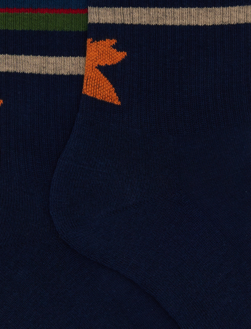 Men's short blue cotton terry cloth socks with multicoloured striped band - New In | Gallo 1927 - Official Online Shop