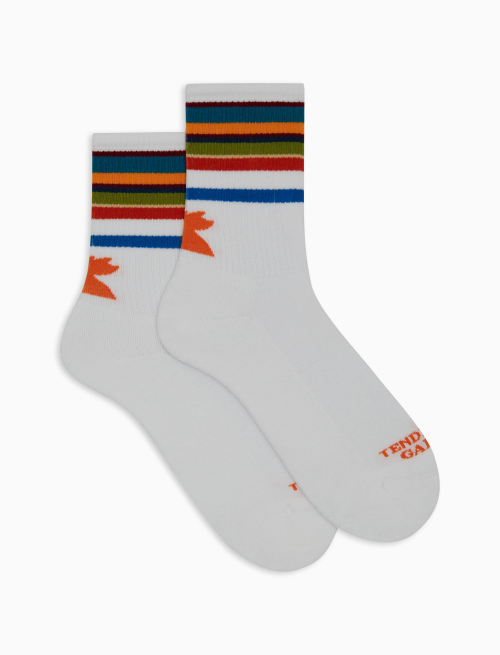 Men's short white cotton terry cloth socks with multicoloured striped band - New In | Gallo 1927 - Official Online Shop