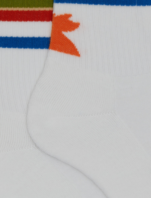 Men's short white cotton terry cloth socks with multicoloured striped band - New In | Gallo 1927 - Official Online Shop