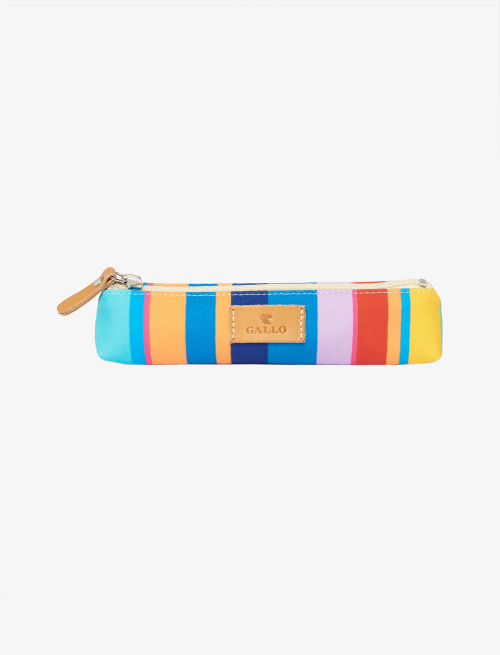 Unisex pencil pouch in aegean blue polyester with multicoloured stripes - Small Leather goods | Gallo 1927 - Official Online Shop