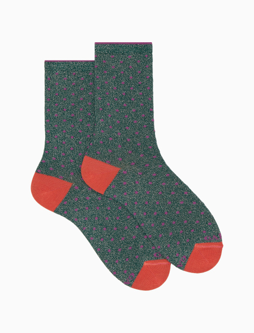 Women's short green cotton and lurex socks with polka dots - Short | Gallo 1927 - Official Online Shop