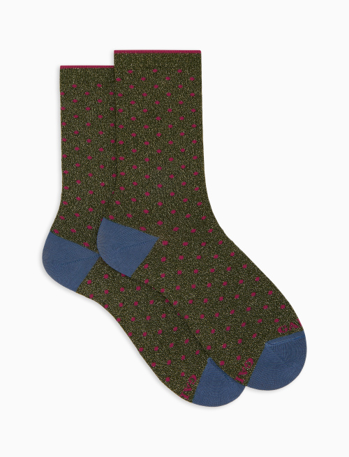 Women's short green cotton and glitter socks with polka dots - Woman | Gallo 1927 - Official Online Shop