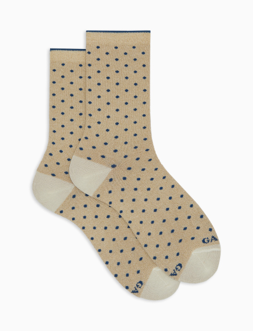 Women's short beige cotton and lurex socks with polka dot pattern - Polka Dot | Gallo 1927 - Official Online Shop