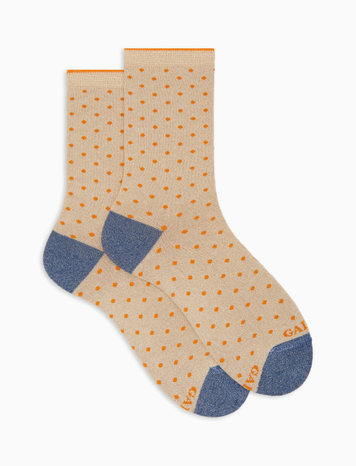 Women's short yellow cotton and glitter socks with polka dot pattern - Short | Gallo 1927 - Official Online Shop