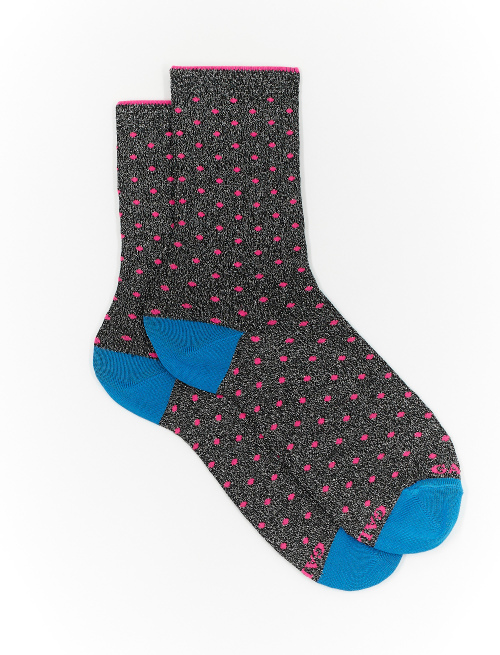 Women's short black cotton and lurex socks with polka dots - The timeless Elegance | Gallo 1927 - Official Online Shop