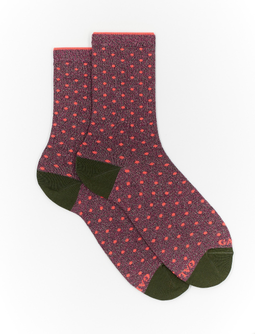Women's short pink cotton and lurex socks with polka dots - The timeless Elegance | Gallo 1927 - Official Online Shop