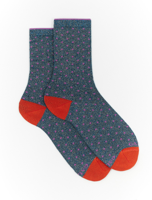 Women's short galaxy blue cotton and lurex socks with polka dots - The timeless Elegance | Gallo 1927 - Official Online Shop
