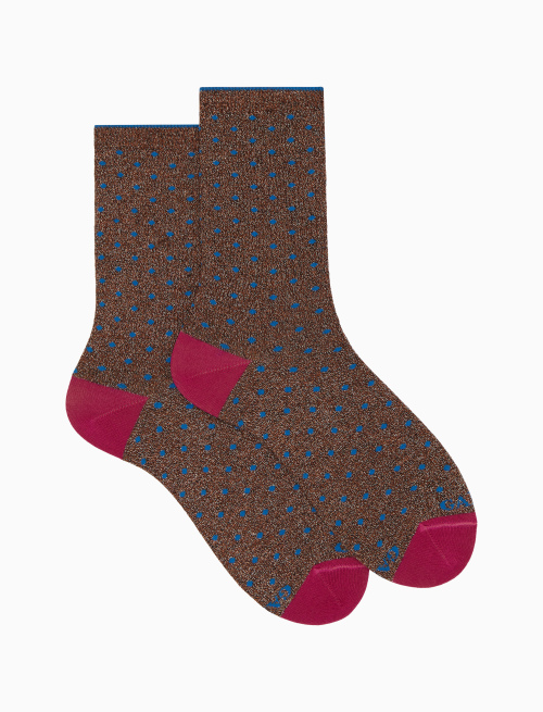 Women's short brown cotton and lurex socks with polka dots - Polka Dot | Gallo 1927 - Official Online Shop