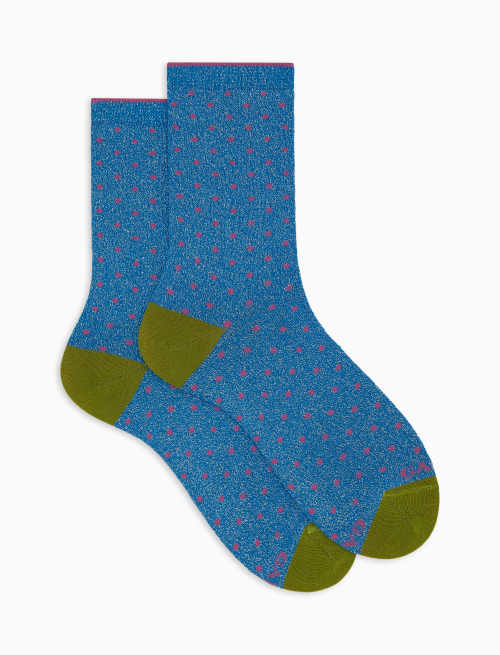 Women's short blue cotton and lurex socks with polka dot pattern - Short | Gallo 1927 - Official Online Shop