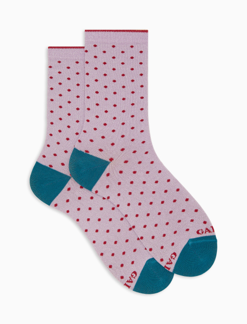 Women's short purple cotton and glitter socks with polka dot pattern - Short | Gallo 1927 - Official Online Shop