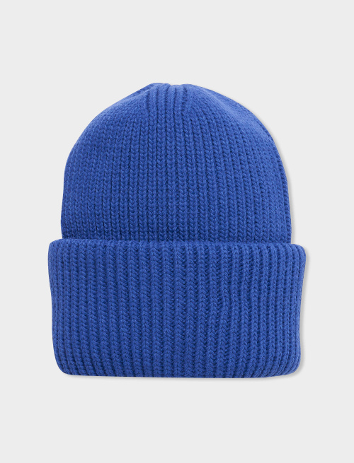 Unisex ribbed beanie in plain dark blue acrylic - Accessories | Gallo 1927 - Official Online Shop
