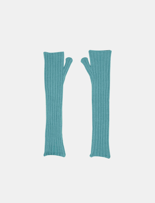 Women's long ribbed gloves in plain mint green acrylic - Accessories | Gallo 1927 - Official Online Shop