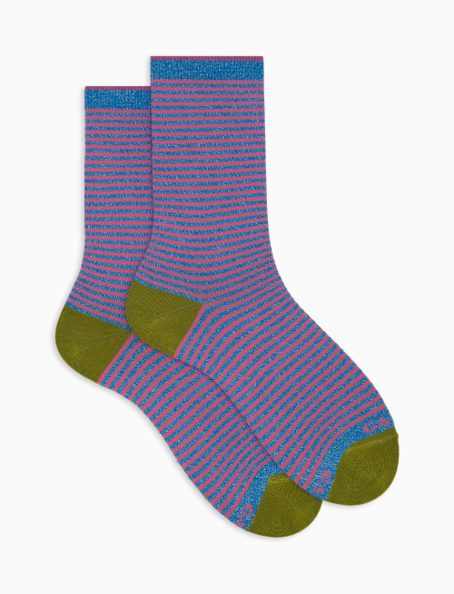 Women's short blue cotton and lurex socks with lurex Windsor stripes - Windsor | Gallo 1927 - Official Online Shop