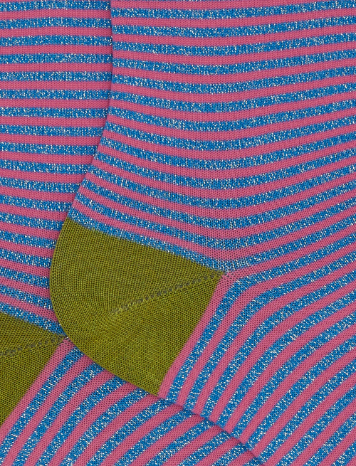 Women's short blue cotton and lurex socks with lurex Windsor stripes - Socks | Gallo 1927 - Official Online Shop