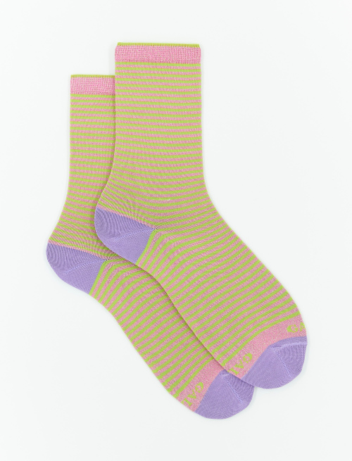 Women's short rose petal cotton and lurex socks with Windsor stripes - Windsor | Gallo 1927 - Official Online Shop