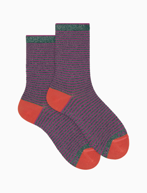 Women's short green cotton and lurex socks with Windsor stripes - Windsor | Gallo 1927 - Official Online Shop