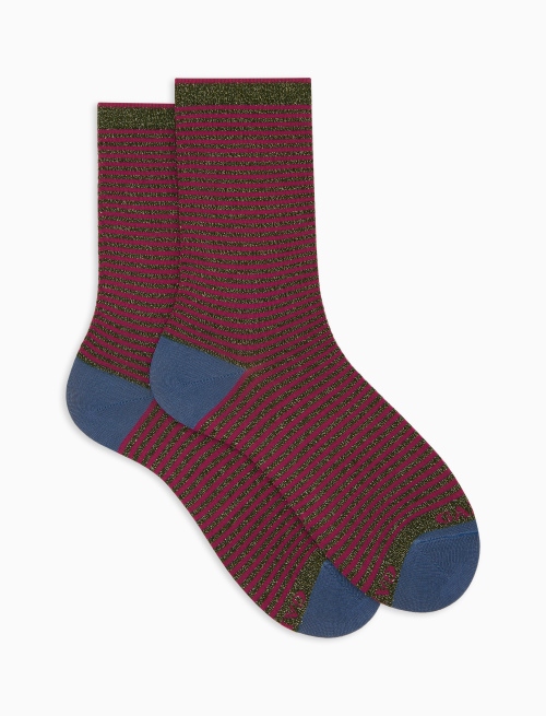 Women's short green cotton and glitter socks with Windsor stripes - Woman | Gallo 1927 - Official Online Shop