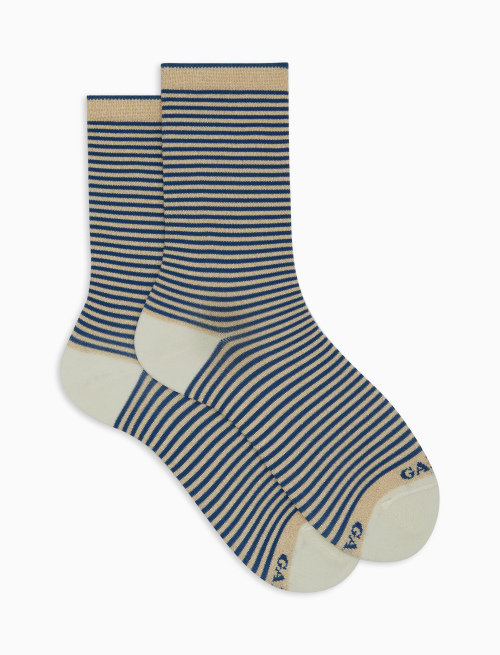 Women's short beige cotton and lurex socks with lurex Windsor stripes - Short | Gallo 1927 - Official Online Shop