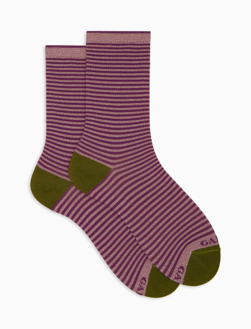 Women's short pink cotton and glitter socks with Windsor stripes - Woman | Gallo 1927 - Official Online Shop