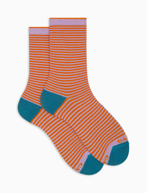 Women's short purple cotton and lurex socks with lurex Windsor stripes - Short | Gallo 1927 - Official Online Shop
