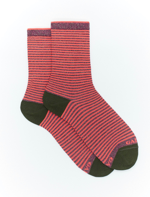 Women's short pink cotton and lurex socks with Windsor stripes - The timeless Elegance | Gallo 1927 - Official Online Shop