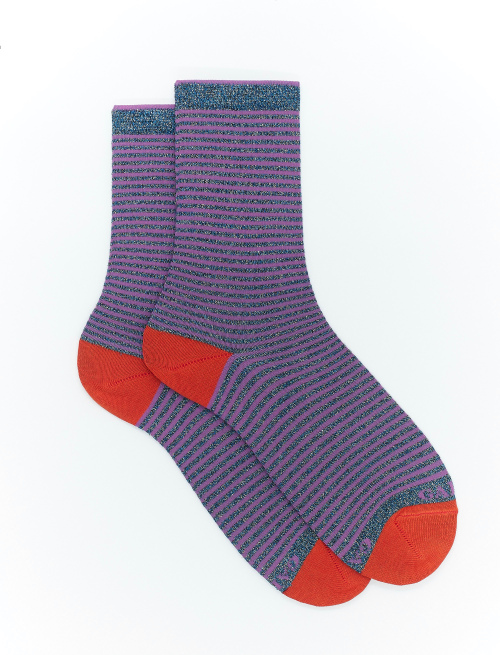 Women's short galaxy blue cotton and lurex socks with Windsor stripes - The timeless Elegance | Gallo 1927 - Official Online Shop
