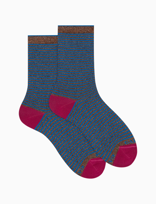 Women's short brown cotton and lurex socks with Windsor stripes - Windsor | Gallo 1927 - Official Online Shop