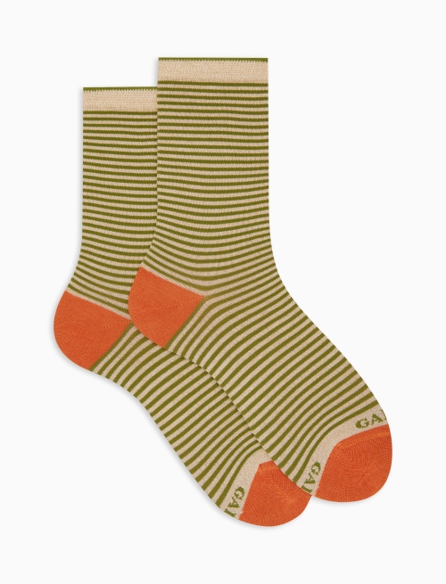 Women's short yellow cotton and glitter socks with Windsor stripes - Short | Gallo 1927 - Official Online Shop