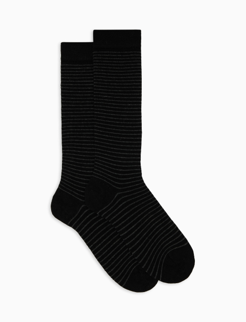 Women's long black angora socks with two-tone stripes - Socks | Gallo 1927 - Official Online Shop