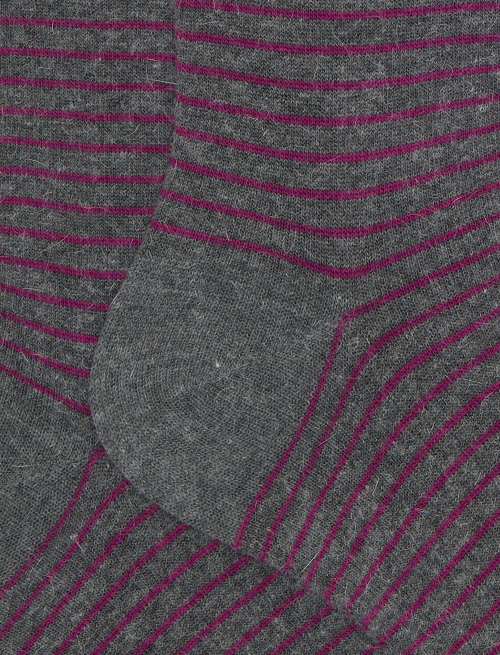 Women's long grey angora socks with two-tone stripes - Long | Gallo 1927 - Official Online Shop