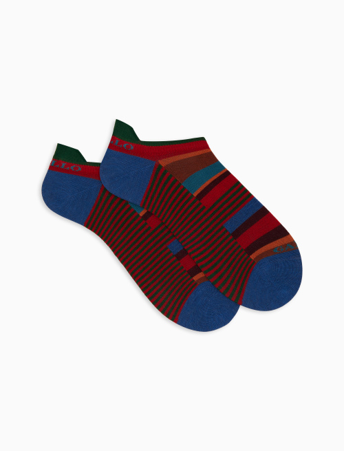 Men's red cotton sneakers with multicoloured and Windsor stripes - Invisible | Gallo 1927 - Official Online Shop
