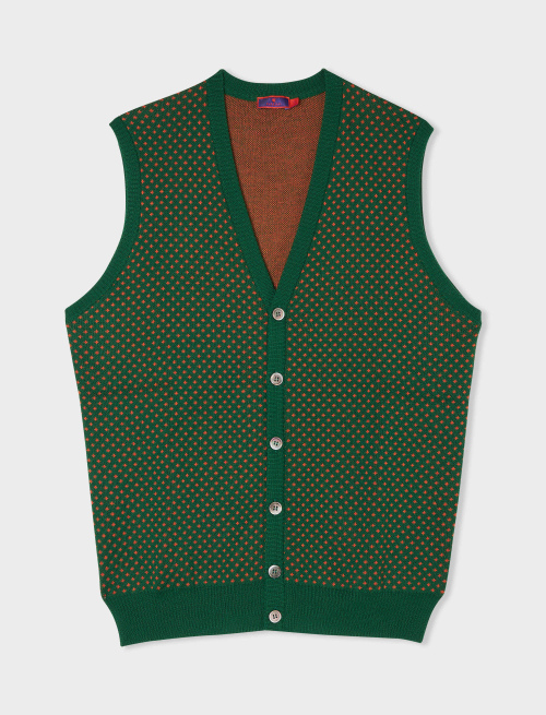 Men's moss green virgin wool vest with lily motif - Clothing | Gallo 1927 - Official Online Shop