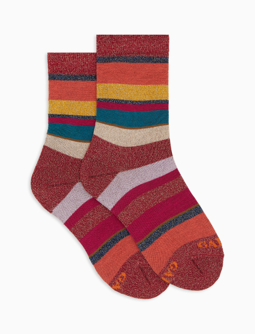 Kids' short red cotton socks with multicoloured glitter stripes - Kid | Gallo 1927 - Official Online Shop