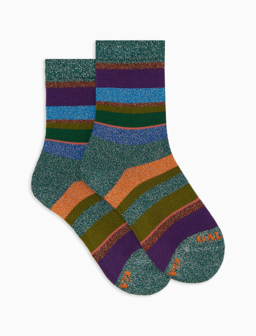 Kids' short green cotton socks with multicoloured lurex stripes - Socks | Gallo 1927 - Official Online Shop