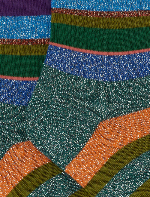 Kids' short green cotton socks with multicoloured lurex stripes - Black Friday Kids | Gallo 1927 - Official Online Shop