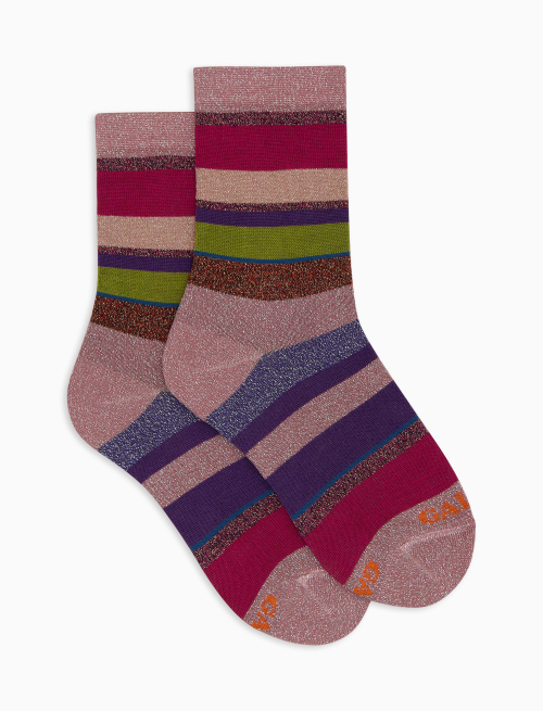 Kids' short pink cotton socks with multicoloured glitter stripes - Black Friday Kids | Gallo 1927 - Official Online Shop