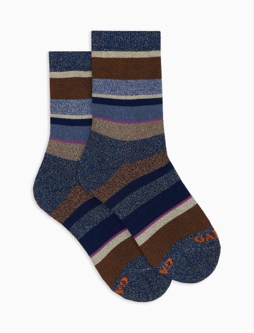Kids' short blue cotton socks with multicoloured glitter stripes - Black Friday Kids | Gallo 1927 - Official Online Shop