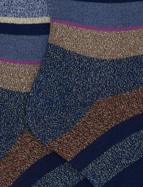 Kids' short blue cotton socks with multicoloured glitter stripes - Black Friday Kids | Gallo 1927 - Official Online Shop