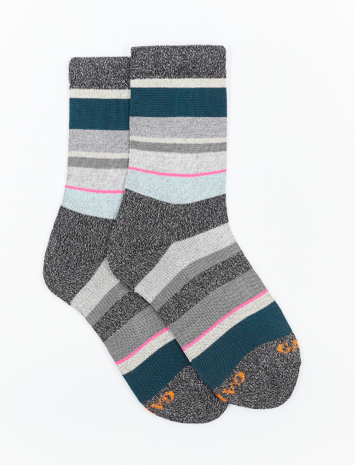Kids' short black cotton socks with multicoloured lurex and neon stripes - Kid | Gallo 1927 - Official Online Shop
