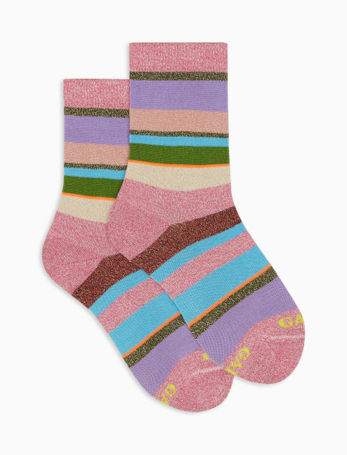 Kids' short flamingo cotton socks with multicoloured lurex and neon stripes - Kid | Gallo 1927 - Official Online Shop