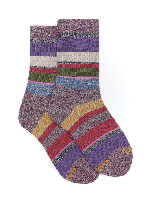 Kids' short pink cotton socks with multicoloured lurex and neon stripes - Socks | Gallo 1927 - Official Online Shop
